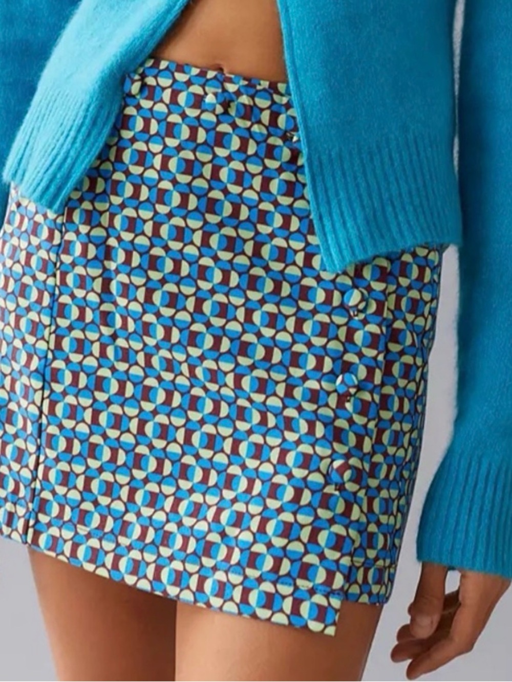 Urban Outfitters Blue Geometric Button-Front Mini Skirt
